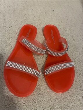 Streetwear Society Red Rhinestone Jelly Slide Sandals 👵MT
